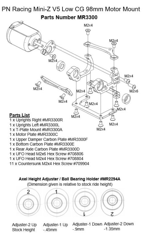 PN Racing Mini-Z V5 LCG 98mm Motor Mount (Orange)