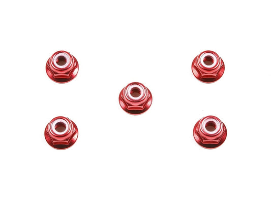 1/10 Anodized Flange Lock Nuts - 4mm(Red 5pcs)